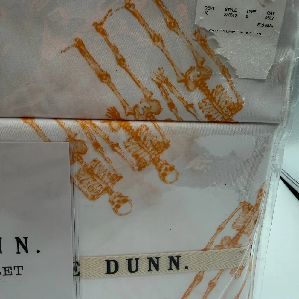 Rae Dunn White Sheet Set with Orange Skeleton Print - Queen